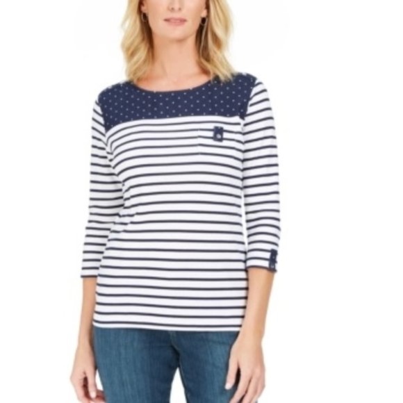 Karen Scott Sport Colorblocked Striped Top - Picture 1 of 5